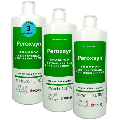 Kit 3 Shampoo Antibacteriano E Antisseborreico Peroxsyn König 1 Litro - König